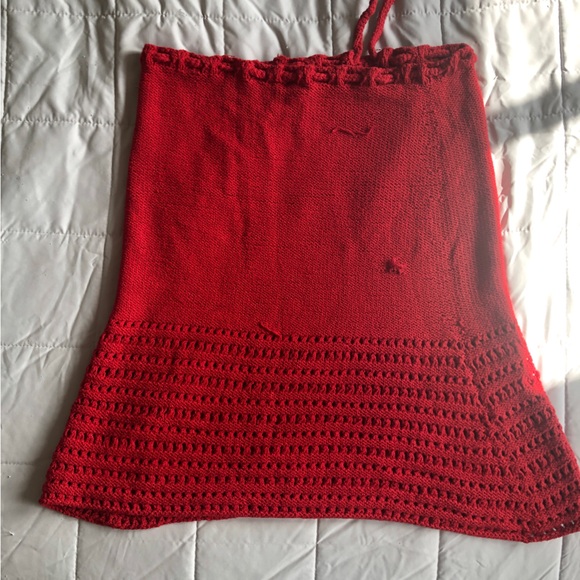 Womens Red Skirt, Hand Knit, Size 10-12, Classic Flair Eyelet Detail - Picture 10 of 12